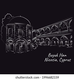 Line drawing of Buyuk Han, Nicosia, Cyprus.