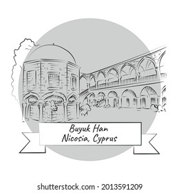 Line drawing of Buyuk Han, Nicosia, Cyprus.