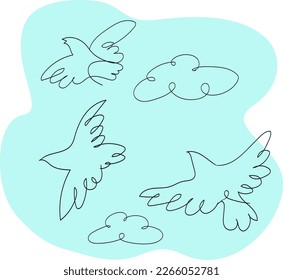 line drawing by hand pigeons in the sky
