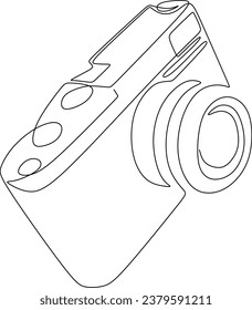  line drawing of a camera. Linear style and hand drawn photo camera.Vector illustration, outline