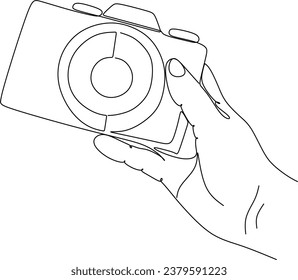  line drawing of a camera. Linear style and hand drawn photo camera.Vector illustration, outline