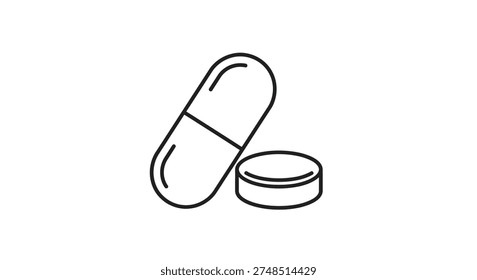 Line drawing of a capsule and tablet medical illustration silhouette