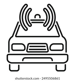 Line drawing of a car with antenna on top emitting a wifi signal