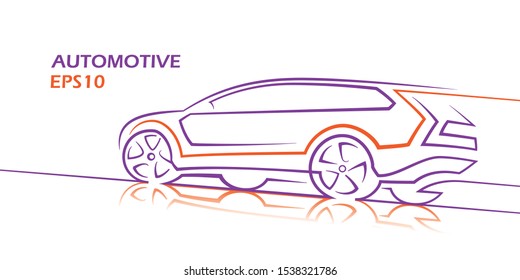 Line drawing car white background  Abstact car outline  Vector  text outlined (only for preview)  