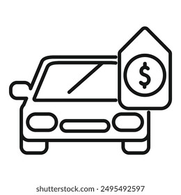 Line drawing of a car with a price tag attached to it, representing the concept of car ownership costs