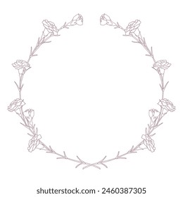 Line drawing of carnation vector illustration circular frame