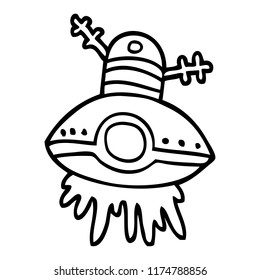 line drawing cartoon alien spaceship