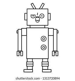 line drawing cartoon of a angry robot
