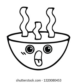 line drawing cartoon of a bowl of hot soup