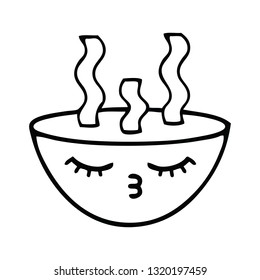 line drawing cartoon of a bowl of hot soup
