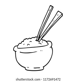 line drawing cartoon bowl of rice with chopsticks