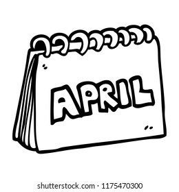 line drawing cartoon calendar showing month of april