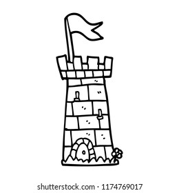 line drawing cartoon castle tower