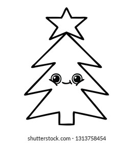 line drawing cartoon of a christmas tree