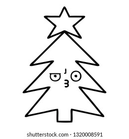 line drawing cartoon of a christmas tree
