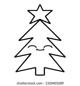 line drawing cartoon of a christmas tree
