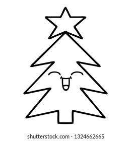 line drawing cartoon of a christmas tree