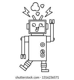 dibujo en línea de un robot loco roto