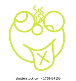 Line drawing cartoon cute. Green and White cute Cartoon Emoji Character. Raster Collection Isolated On White Background