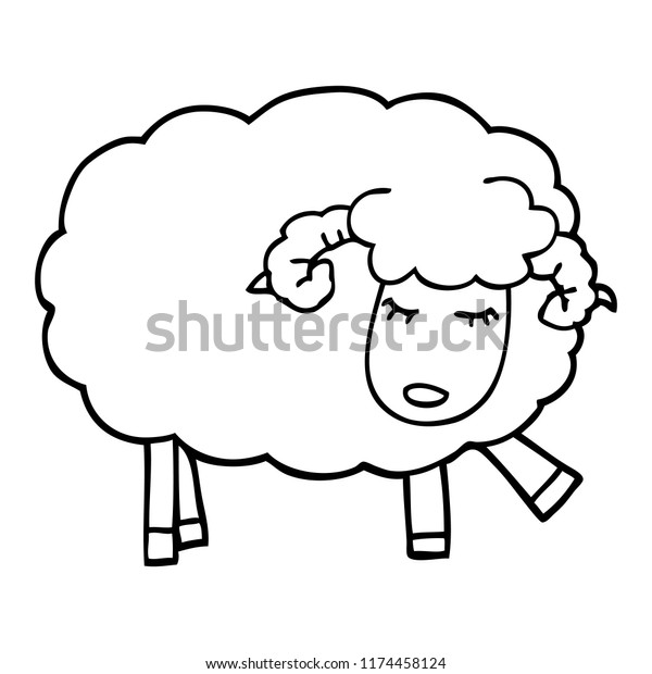 Line Drawing Cartoon Cute Sheep Stock Vector Royalty Free 1174458124