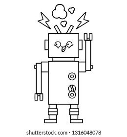line drawing cartoon of a dancing robot