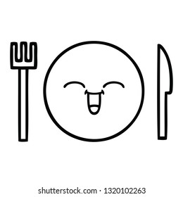 line drawing cartoon of a dinner plate