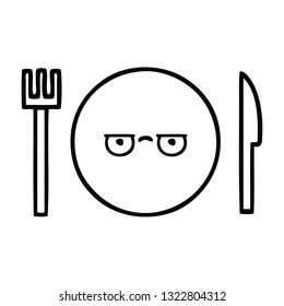 line drawing cartoon of a dinner plate