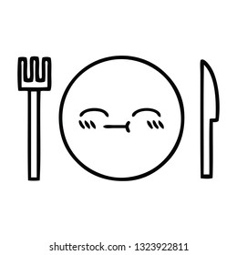 line drawing cartoon of a dinner plate