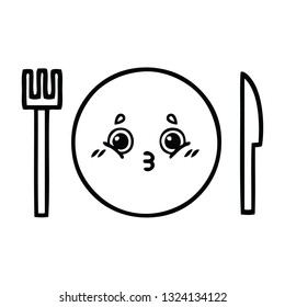 line drawing cartoon of a dinner plate