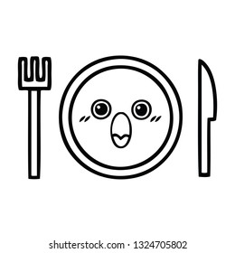 line drawing cartoon of a dinner plate