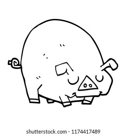 line drawing cartoon fat pig