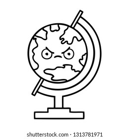 line drawing cartoon of a globe of the world