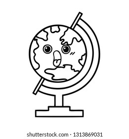 line drawing cartoon of a globe of the world