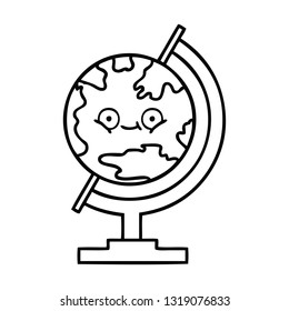 line drawing cartoon of a globe of the world