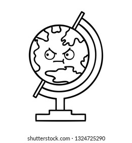 line drawing cartoon of a globe of the world
