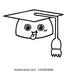line drawing cartoon of a graduation hat