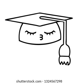 line drawing cartoon of a graduation hat