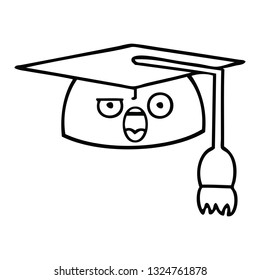 line drawing cartoon of a graduation hat