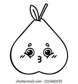 line drawing cartoon of a green pear