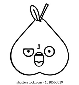 line drawing cartoon of a green pear