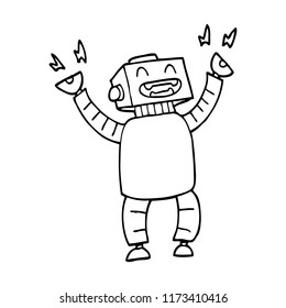 line drawing cartoon happy robot