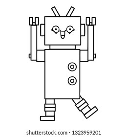 line drawing cartoon of a happy robot