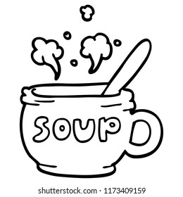 line drawing cartoon of hot soup
