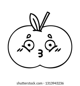 line drawing cartoon of a juicy apple
