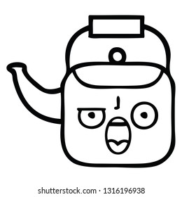 line drawing cartoon of a kettle