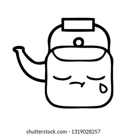 line drawing cartoon of a kettle