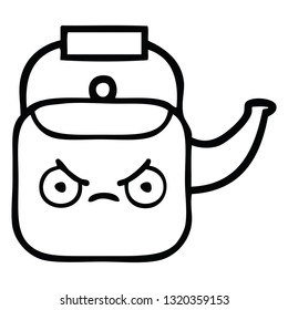 line drawing cartoon of a kettle