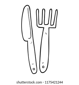 line drawing cartoon knife and fork