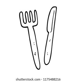 line drawing cartoon knife and fork