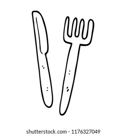 line drawing cartoon knife and fork